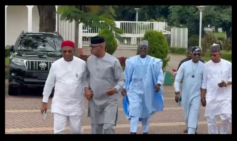 President Tinubu is with APC governors at the Presidential Villa in Abuja.