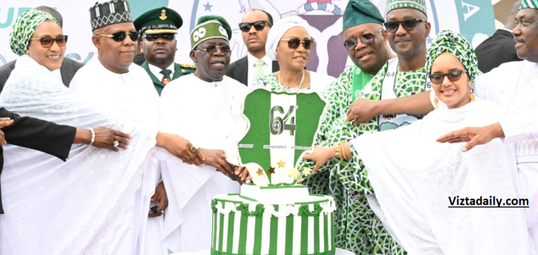 Nigeria’s 64th Independence Day features a parade with Tinubu, Shettima, and Akpabio.