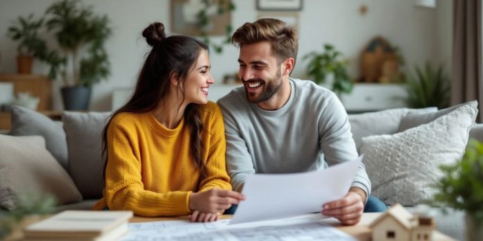 Couple discussing plans for their first home.